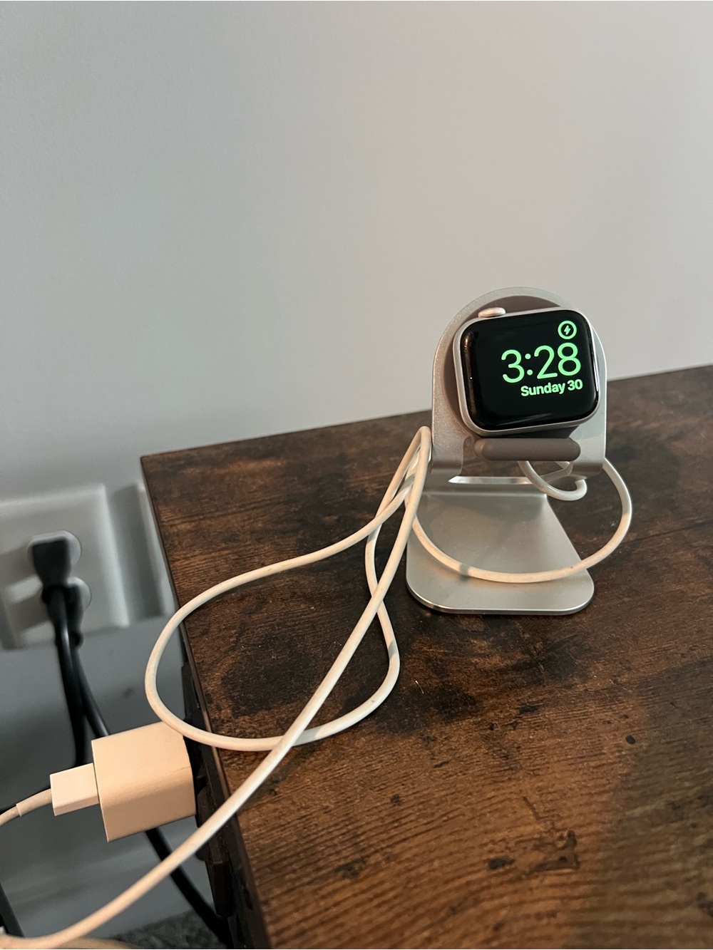 Apple Silver Aluminum Watch Stand with Gray Smartwatch Band